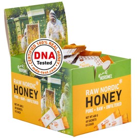 Nordmel Honey Sachets, Box of 60-8g Per Sachet - Pure Natural Soft Honey -Unpasteurised, Unfiltered, Crystallized, Natural Honey