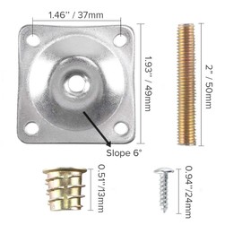 La Vane Furniture Leg Mounting Plates & M8 Hanger Bolts Kit, Heavy Duty Steel Sofa Couch Chair Repair Bracket for Secure Leg Attachment, Set of 4