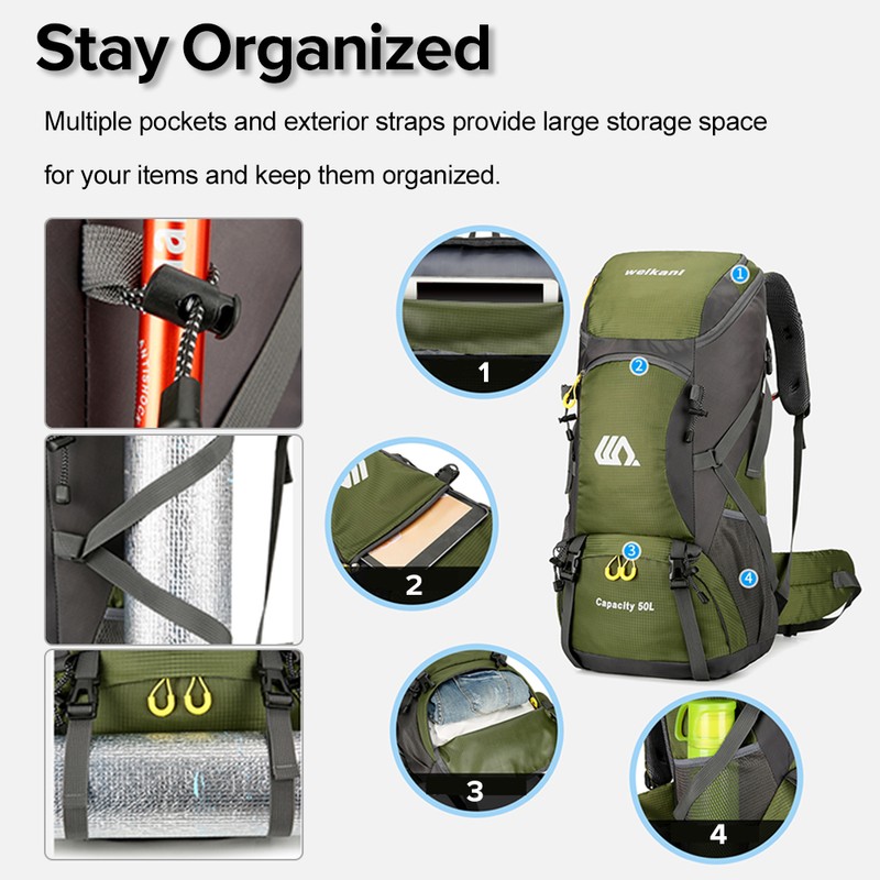 50L Water Resistant Hiking Backpack Outdoor Sport Daypack Travel Bag