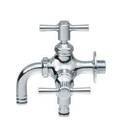 SANEI F126YV-13 Two Outlet Horizontal Faucet for Irrigating, Nominal 13, One-Touch Connection, Water Tap Faucet, 2 Prong Two Outlet Faucet, Silver