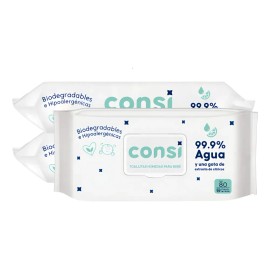 Consi Toallitas Húmedas Bebé, 99.9% Agua, Sin Químicos 240pz