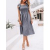 Miessial Womens Summer Linen Midi Dress Elegant Square Neck Smocked