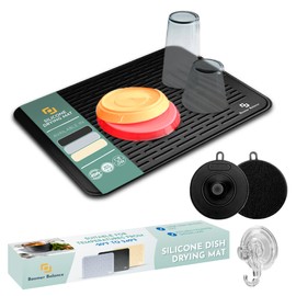 Large Silicone Dish Drying Mat 24 x 30 , XXL Dish Drying Mat , Silicone Drying Mat for Kitchen Counter , Under the Sink Mat Waterproof , Non Slip Design , Quick Dry , 100% BPA Free , Black