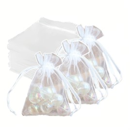 Organza Drawstring Bags, Set of 50, Gift Bags, Wrapping, Transparent, Drawstring Pouch, Small Item, Small, Large (White, 2.8 x 3.5 inches (7 x 9 cm)