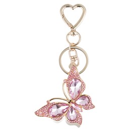 Weixiltc Charm Keychain for Women, Cute Heart Key Chain with Diamond Butterfly Pendant, Lovely Bag & Purse Keyring Accessory (Pink)