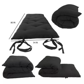 Danfuton Full Floor Rolling Futon Mattresses, Cotton Shikifuton Mats 3 x 54 x 80 Black
