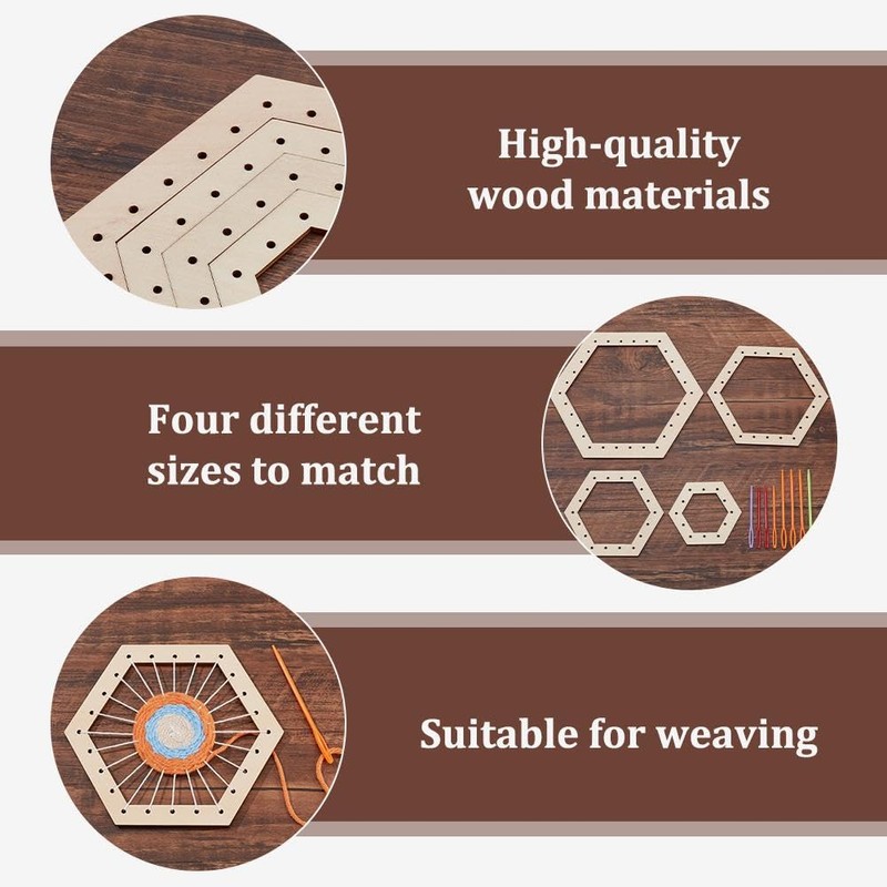 FINGERINSPIRE Weaving Loom Kit Set Includes 4Pcs Hexagon Wood Crochet