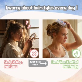 OUYIYE 2 Pack Acetate Wide Tooth Combs for Women, Tortoise Shell Detangling Without Handle, Lightweight Styling Combs for Thick Curly Wet or Dry Hair, Travel-Friendly French Design (Blue & Pink)