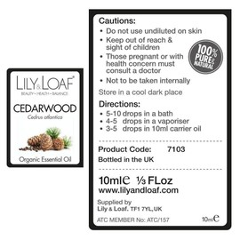 Lily & Loaf Cedarwood Atlas Organic Essential Oil (Cedrus atlantica) | 100% Pure & Natural | 10ml