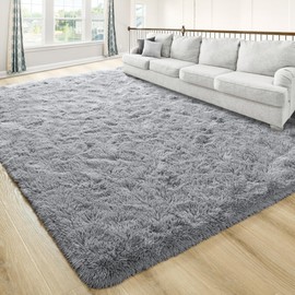 junovo Washable, Non-Slip Area Rug, Ultra Soft Area Rugs 4x5.3 Feet Fluffy Carpets for Bedroom Kids Girls Boys Baby Living Room Shaggy Floor Nursery Rug Home Bedroom Mats, Grey