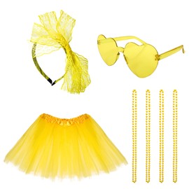 Haakong 80s Women Costume Set 80s Costume Accessories Yellow Tutu Women Headband Necklace Heart Glasses Outfit for Women (Yellow)