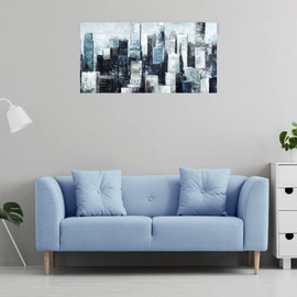 Fine Art Canvas City Blue I Light Canvas Wall Decor by Artist Sandy Doonan for Living Room, Bedroom, Bathroom, Kitchen, Office, Bar, Dining & Guest Room - Ready to Hang - 40 in x 21 in