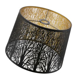 Lampshade Large Drum Lamp Shade 12" Top x 14" Bottom x 10" High (UNO Fitter) Metal Lamp Shades Black and Gold Lampshades Replacement for Table Lamps, Floor Lamp and Living Room Light Art Etched