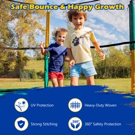 GYMAX Trampoline Net, Trampoline Enclosure for 8 10 12 14 15 16Ft Round Trampoline with Double-Headed Zippers & Buckles, Weather Resistant Anti-UV Trampoline Replacement Net (Inside Net 12FT 8Poles)