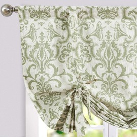 jinchan Tie Up Shade Curtains for Kitchen Living Room Damask Printed Paisley Rod Pocket Drapes Multicolor Medallion Flax Window Curtain 1 Panel 54 inches Long Grey