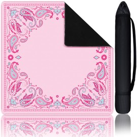 Sonwyoung Mini Mahjong Mat for Travel Set 22x22 Inch Paisley Floral Majiang Mat Cute Colorful Mahjong Accessories for Gifts Domino & Tile Table Game (Pink)