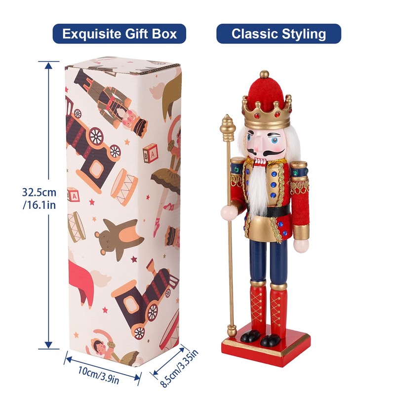 COMBIUBIU 30CM Wooden Nutcracker Christmas Decorations,Wooden Nutcracker Figures,Festive Collectible Nutcracker