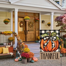 AVOIN colorlife Fall Thanksgiving Garden Flag Double Sided, Pumpkin Thankful Holiday Buffalo Plaid Yard Outdoor Decoration 12x18 Inch