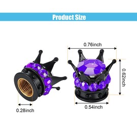 4PCS Crown Tire Valve Stem Caps, Bling Handmade Crystal Rhinestone Car Wheel Tire Valve Caps Covers Chrome, Attractive Dustproof Bling Car Accessories, Universal for Car SUV Truck (Purple Black)