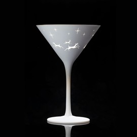 Wonderland White & Gold Martini 8.5 Ounce Set of 4 | Lead-free Glass | Laser Etched Design | Winter | Christmas | Holidays