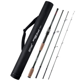 Fishing Rods Spinning Travel Fishing Pole Pack case Portable 4 Sections ulLight Weight Carbon Fiber Poles M Power Medium Action 7ft Dark Green