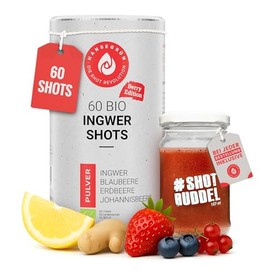 Hansegrün - Organic Ginger Berry Shots (Pack of 60) - Vegan Superfood Powder for the Immune System¹ & Energy Metabolism² - With Ginger, Strawberries, Blueberries - 100% Real Ingredients for Daily Preparation