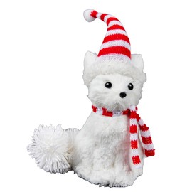SHATCHI 20cm Arctic Fox Figure Christmas Tabletop Centrepiece Showpieces Home Art & Craft Xmas Party Window Décor