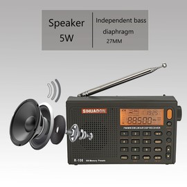SIHUADON R108 Pocket Radio Portable FM AM SW Airband Radio with Alarm Clock Sleep Timer Grey