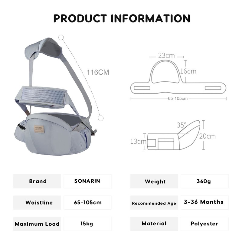 SONARIN Multifunctional Breathable Baby Hip Seat, Ergonomic Waist Stool, Baby