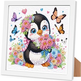 Penguin Diamond Art Kits for Kids 4-6-8-12 with Frame-Penguin Gem Art Kits for Kids,Animals Diamond Painting Kits for Kids with Frame for Gift Home Wall Decoration(7x7inch)