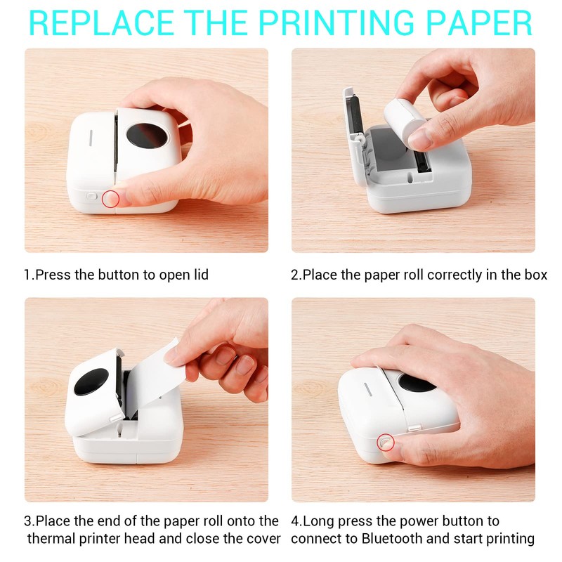 GuKKK Mini Printer, Mobile Photo Printer, Portable Mini Photo Printer,