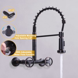 DOLGABA Wall Mount Kitchen Faucet, Commercial Wall Mounted Kitchen Faucets with 2 Functions Sprayer, 3-9 Inch Center Adjustable Install, Oil Rubbed Bronze