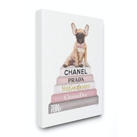 Stupell Industries Watercolor High Fashion Bookstack French Bulldog Canvas Wall Art, 16 x 20, Design By Artist Amanda Greenwood