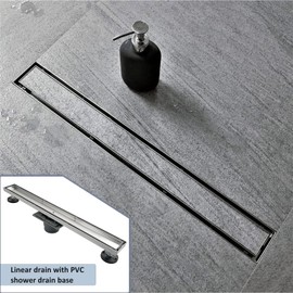 Neodrain 18-Inch Linear Shower Drain, Brushed 304 Stainless Steel, Silver, Modern Style, Removable Grate, Adjustable Feet, 2" Central Outlet, 36 L/min Flow, Fits US No-Hub Drain Base System