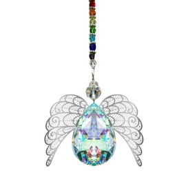 Gkhlg 1 Piece Crystal Suncatchers for Windows Iridescent Hanging Crystals with Angel Wings Design Sun Catcher for Home and Car Decor for Special Occasions