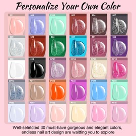 EODCI Glitter Dip Powder Nail Kit, 30 Colors Dip Nails Bright Color Glitter Pink Purple Acrylic Dipping Powder Liquid Set with Base/Top Coat Activator Brush Saver for Manicure DIY Gift