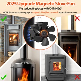 TITECK Wood Stove Fan with Magnet: Fireplace Fan for Wood Burning Stoves, Heat Powered Pipe Fireplace Fan Quiet Warm Air Circulation for Log Burner/Camping Hot Tent Stove