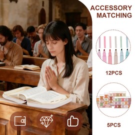 AHANKERE Bible Cover Case for Women, Quilted Large Handle Vegan Leather Bible Bags with Bible Study Supplies Accessories Church,Classroom,Campus,Neighborhood Association (Vintage White & Brown,M/L)