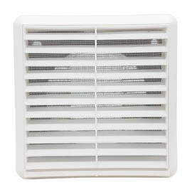 Kair White Louvred Wall Vent Grille 155mm External Dimension with Flyscreen and Round 100mm - 4 inch Rear Spigot