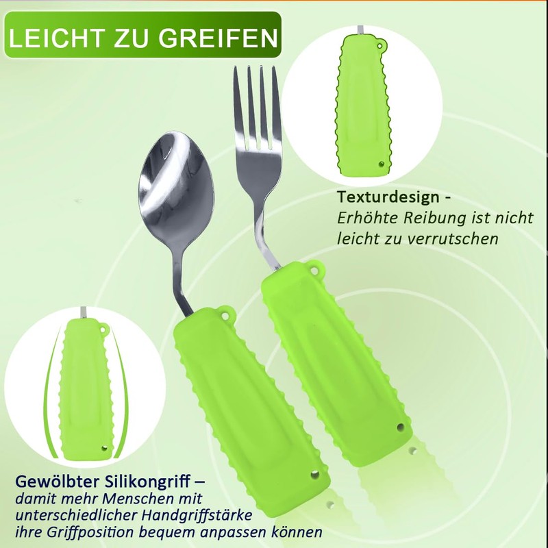 Ehucon Adaptive Weighted Silver Tableware Angle Spoon and Fork Set