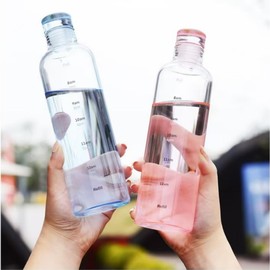 LFRNZS Plastic Water Bottle with Time Marker, 17 OZ, Clear Water Bottles, Sports Bottls for for Gym, Travel, Home, School, Office (Pink+Blue)