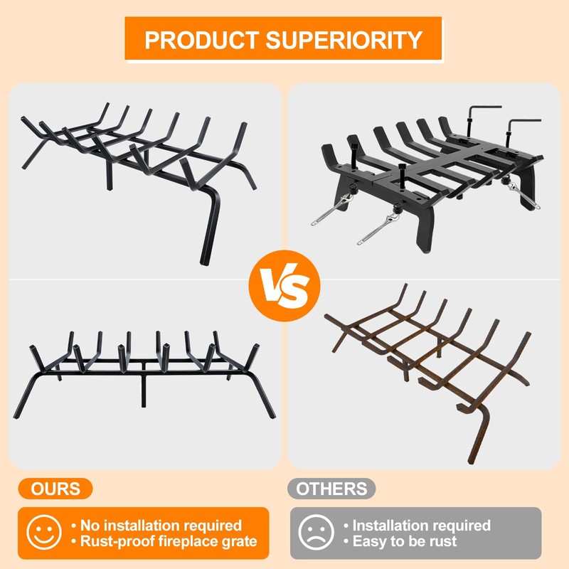 Luoieo Fireplace Grate,Fireplace Log Holder,27 inch Heavy Duty Solid Cast