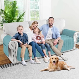 MAXIJIN Waterproof Couch Cover for Pets Dogs Washable, Quilted Sofa Seat Covers Washable for 3 Cushion Couch, Non-Slip Slipcover Furniture Protector with Side Pockets (Sofa, Clear Blue)
