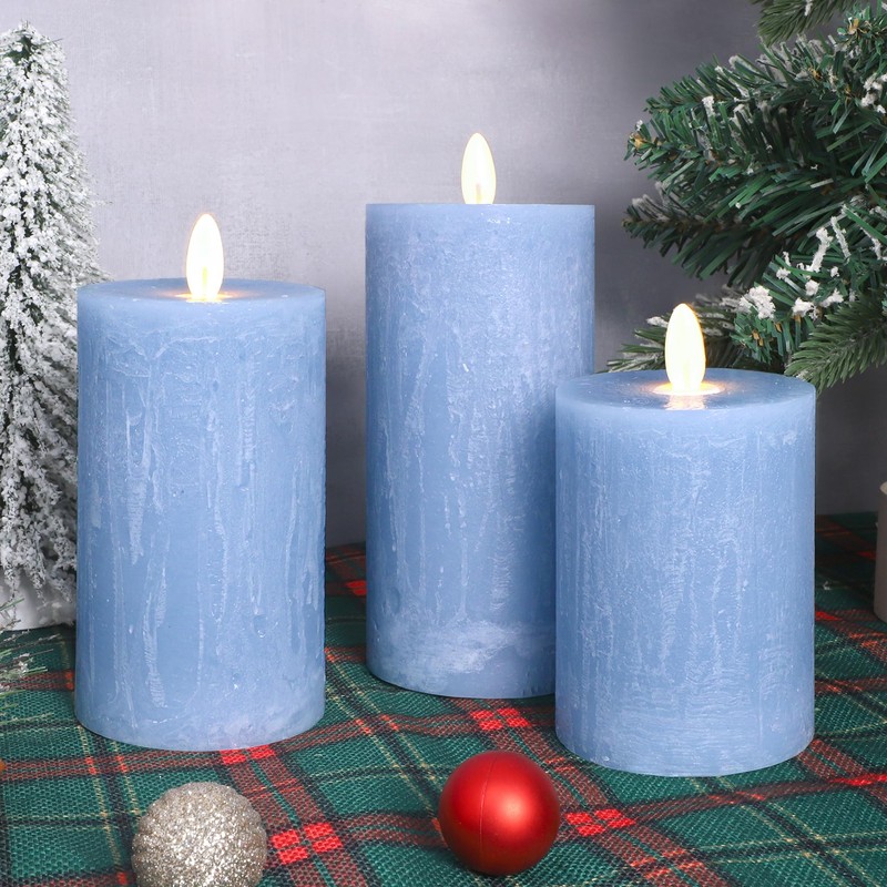 Rustic Blue Flameless Candles with Remote Control & Timer Function
