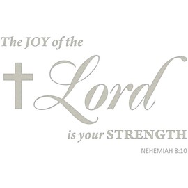 VWAQ The Joy of The Lord is Your Strength Nehemiah 8:10 Wall Art Decal - Scripture Bible Wall Decor (10" H X 16" W, Silver)