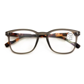 V.W.E. Lightweight Men Progressive Bifocal Reading Glasses – No Line, No Bubble – Clear Zero Power on Top Readers (Matte Grey/Tortoise, 1.25, x)