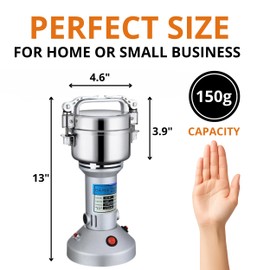 High Speed Electric Grain Mill Grinder – Silver 150g Capacity Flour Grinder with 304 Stainless Steel Blades and Accessories Compact Grain Mill for Flour Nuts Spices Coffee Herbs