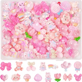 Damyda 70 Pcs Resin Charms Slime pink Charms Cute Embellishments Bulk Mixed Ornament Decorations Accessories