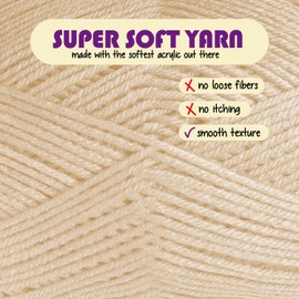 Acrylic Yarn for Crocheting & Knitting - Crochet Yarn for Crocheting, Knitting Yarn, Soft Yarn for Crocheting, 3 Pack of 370 Yards Yarn for Knitting & Amigurumi, Medium Worsted Weight Yarn 4, Beige