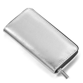 Women's Soft Metallic Look Purse with Zip in Gold Silver Rose Gold or Grey 20 x 10 x 2.5 cm, metallic silver, purse